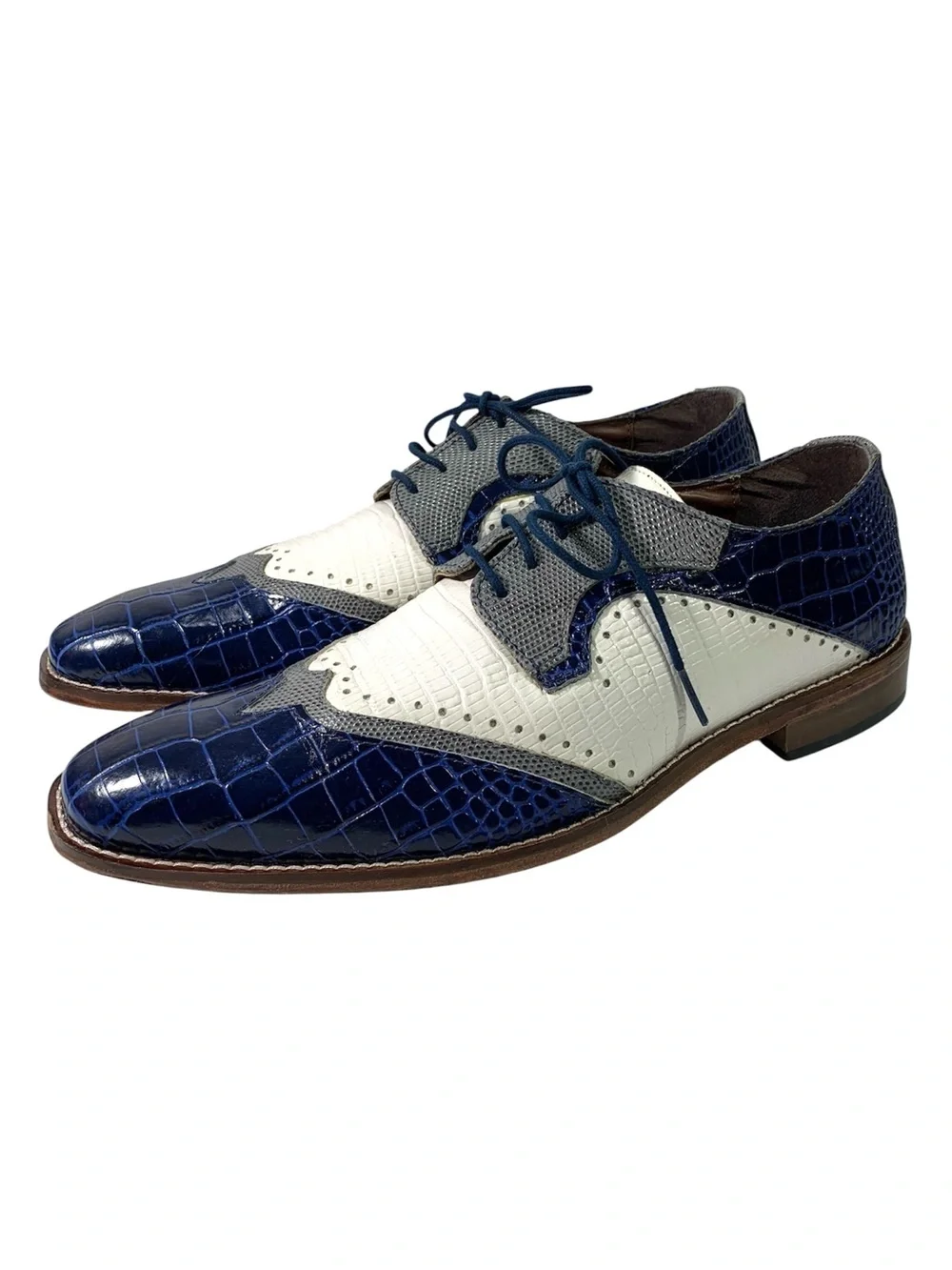 Stacy Adams Gallinari Wingtip Lace Up Leather Shoes Dark Blue Multi 10.5 M